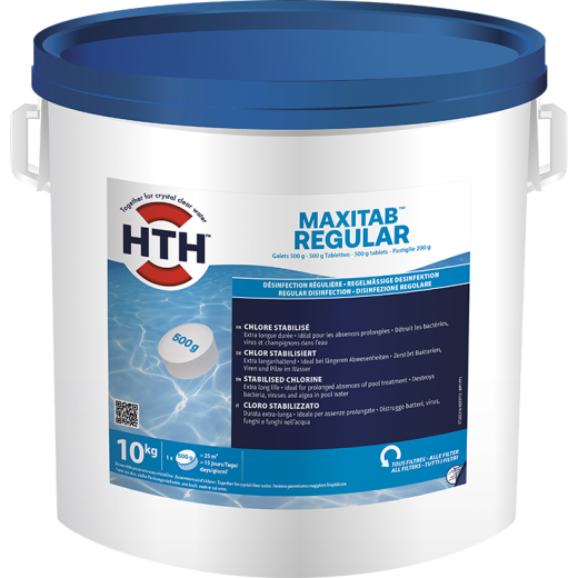 Chlore stabilisé HTH maxitab regular 200 g, 10 kg (galets de 200 g)