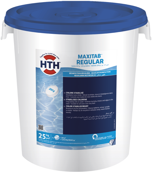Chlore stabilisé HTH maxitab regular 200 g, 25 kg