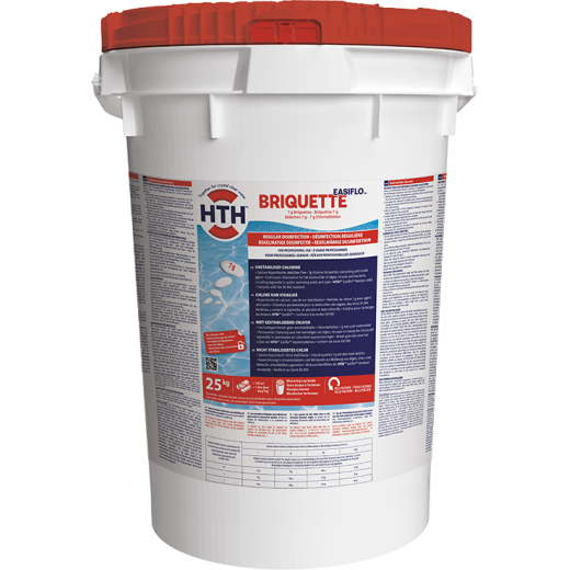 Chlore non stabilisé HTH easiflo briquette 7 g, fût de 25 kg