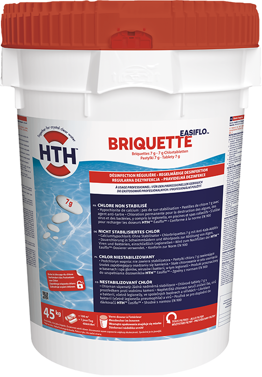 Chlore non stabilisé HTH easiflo briquette 7 g, 45 kg